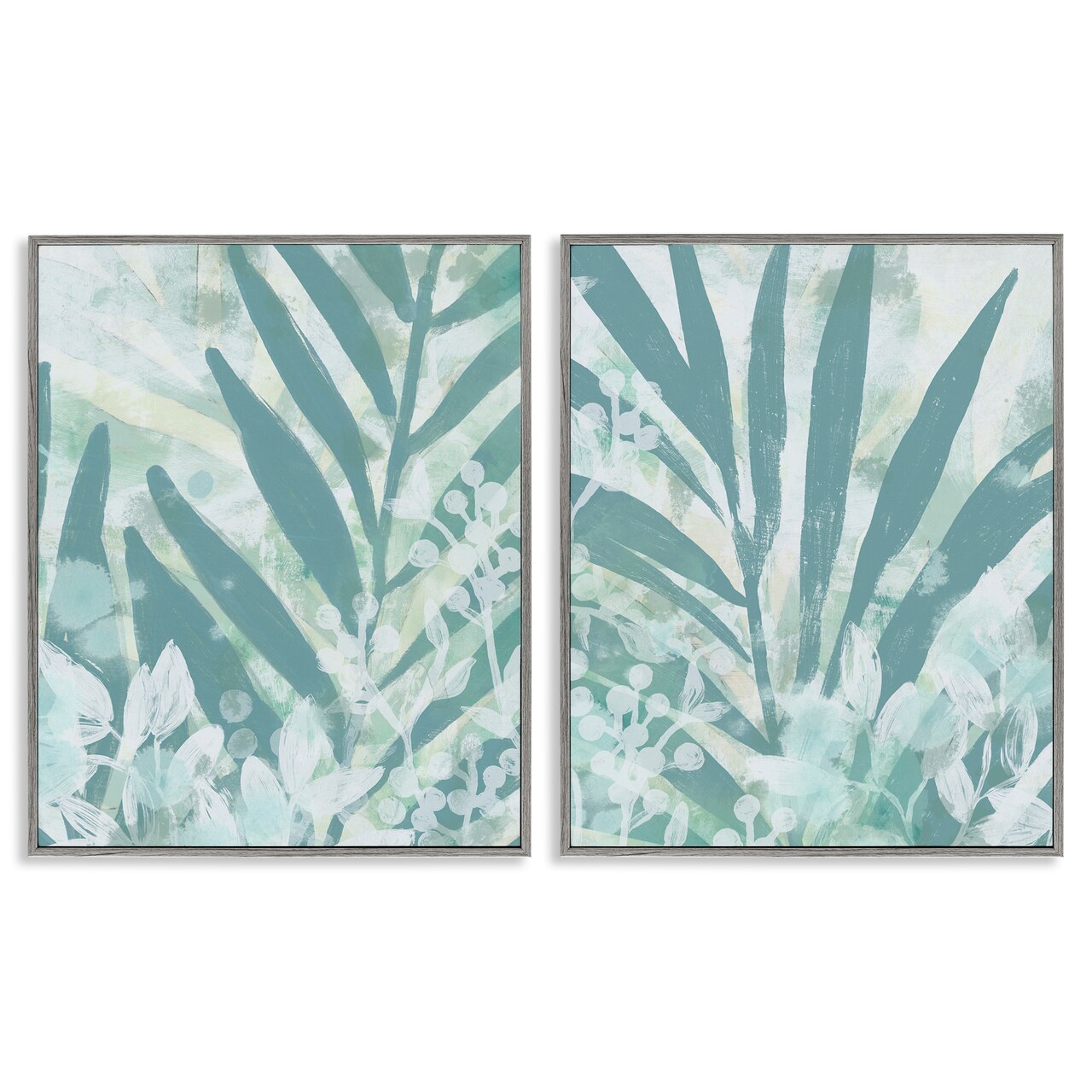Stupell Industries Teal Palm Fronds 2 pc Framed Giclee Wall Art Set Design by June Erica Vess